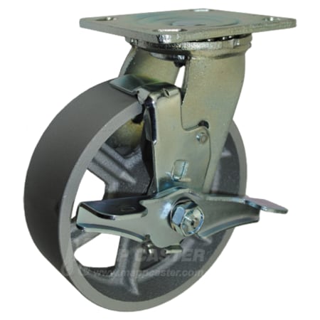 Mapp Caster 6"X2" Cast Iron Wheel Swivel Caster W/ Top Lock Brake - 1,250 Lbs Cap 146CIRB620SB